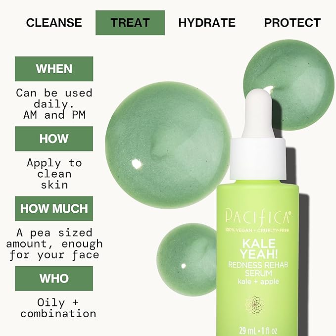 Pacifica Kale Yeah! Redness Rehab Serum – Niacinamide & Super Greens Face Serum to Calm Redness, Minimize Pores & Oil, Soothing Anti-Redness for Oily/Combination Skin Vegan Dermatologist Tested-VivaGrace Women