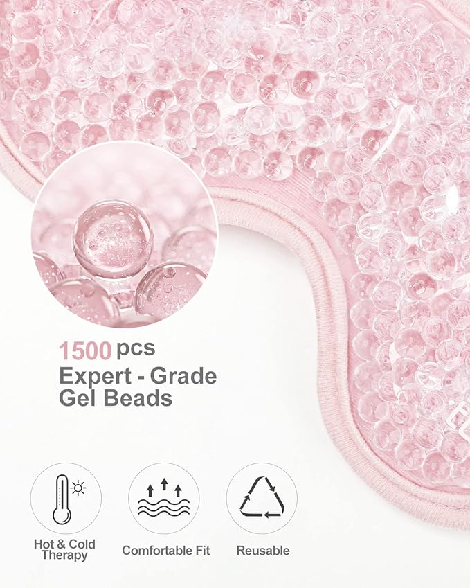 Luxtude Gel Eye Mask 2PCS, Reusable Cooling Eye Masks for Sleeping, Hot Cold Eye Ice Pack Sleep Mask, Frozen Cold Eye Compress for Puffiness/Dark Circles/Headaches/Dry Eyes/Stress Relief (Pink)-VivaGrace Women