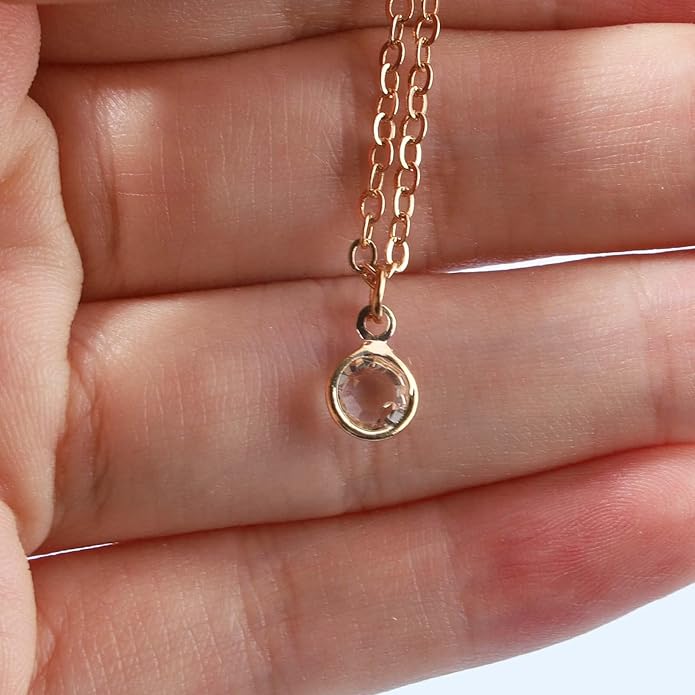 Boho Tiny Crystal Choker Gold Clear Quartz Pendant Necklace Minimal Dot CZ Choker Necklace Simple Everyday Necklace Wedding Necklace Jewelry for Women and Girls Gifts-VivaGrace Women