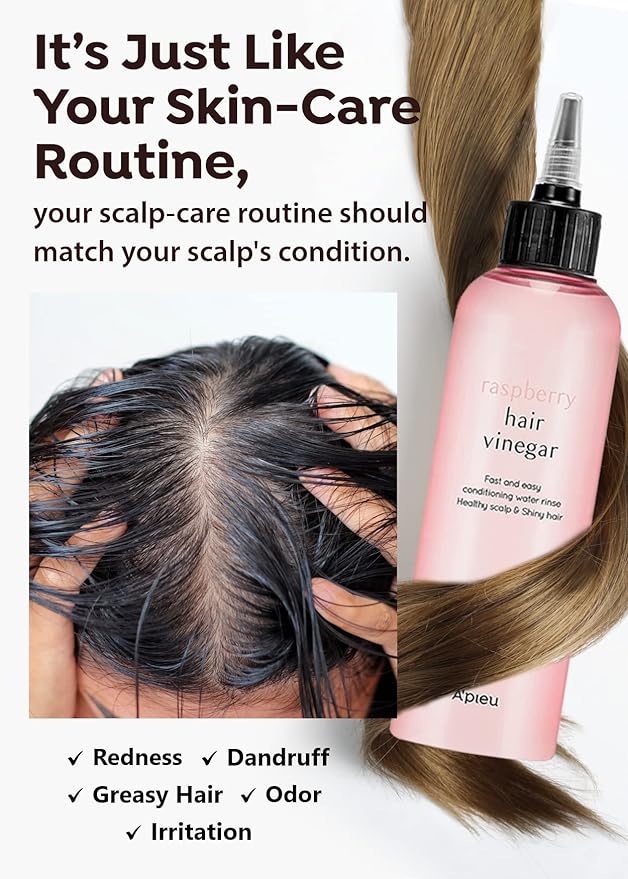 A'PIEU Raspberry Hair Vinegar Rinse Refill 13.6 fl oz - Scalp Treatment for Balanced pH, Shiny Hair | Korean Hair Care I Clarifies & Encourages Growth | Dandruff & Oil Control-VivaGrace Women