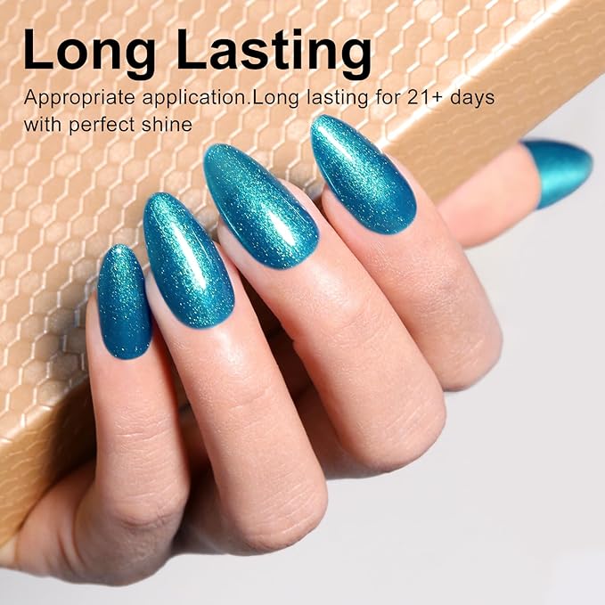 Imtiti Glitter Blue Gel Nail Polish, 0.5 fl oz Shimmer Blue Gel Polish UV/LED Soak Off Nail Design for Spring and Summer