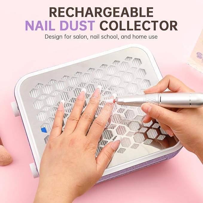 Nail Dust Collector, Rechargeable Dust Collector Nail Tech, Powerful Vacuum Fan Vent Dust Collector Extractor Dust Suction Machine for Acrylic Nails Polishing, Nail Salon&Home,Purple-VivaGrace Women