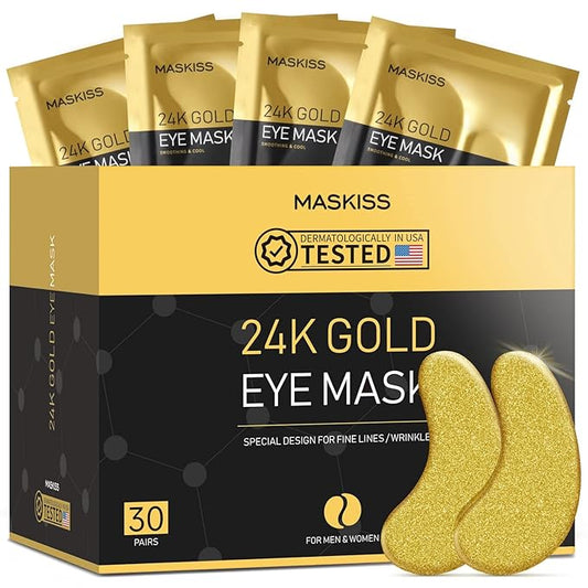 24k Gold Under Eye Patches (30 Pairs), eye mask, Collagen Skin Care Products, Eye Patches for Puffy Eyes, eye masks for dark circles and puffiness-VivaGrace Women