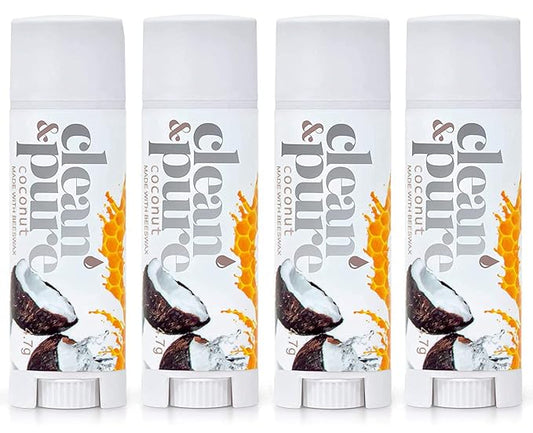 Lip Balm 4-Pack (Coconut) | Lip Care Set With 100% All Natural Beeswax | Vitamin E Oil | Flavored Lip Balm for Dry, Chapped Lips | Made in Australia-VivaGrace Women