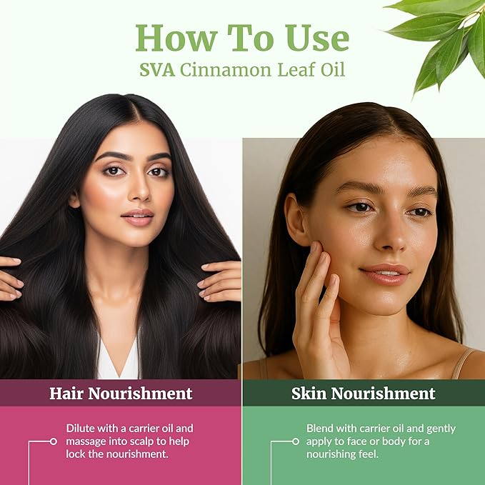 SVA Cinnamon Leaf Essential Oil – 4 Fl Oz – 100% Natural Cinnamon Oil - for Diffuser, Hair Care, Face, Skin Care, Aromatherapy, Scalp and Body Massage, Soap and Candle Making – with Dropper-VivaGrace Women