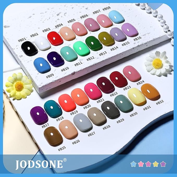 JODSONE Same Color Same Bottle 32 Colors Gel Nail Polish with U V Light Soak Off Glitter Base Top Matte Coat Manicure Salon Home DIY-VivaGrace Women