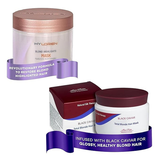 Mon Platin Professional Black Caviar Blonde Hair Mask & HY Loren Blonde Hair Shampoo, Intensive Moisturizing Treatments for Blonde, Bleached & Color-Treated Hair, SLS/SLES/Salt-Free, 500ml Each-VivaGrace Women
