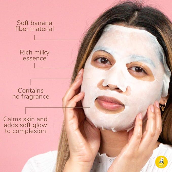 FACETORY K Beauty Face Mask Skin Care - OATS MY BANANAS CALMING Sheet Mask with Oat Extract | Milky Essence Soothes & Moisturizes (5 Pack)-VivaGrace Women