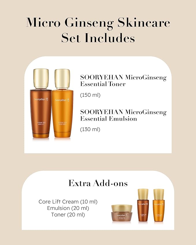SOORYEHAN Micro Ginseng Essential Skincare Special Set (540 ml/18.26 fl oz) - Wrinkles/Fine Lines, Skin Elasticity & Intensive Hydration. Amino Acids & Ginsenocide-VivaGrace Women