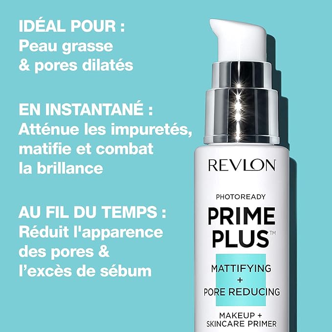 Revlon Face Primer, PhotoReady Prime Plus Face Makeup for All Skin Types, Blurs & Fills in Fine Lines, Infused with Salicylic Acid and AHA, Mattifying & Pore Reducing, 1 Oz-VivaGrace Women