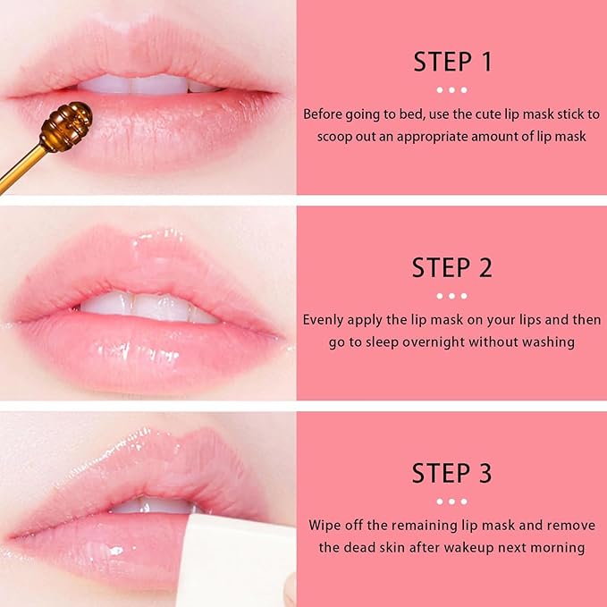 1 PCS Bee Lip Balm Lip Mask Honey Pot, Honey Moisturizing Sleeping Lip Mask Overnight with Sticks, Lip Balm Honey Pot Lip Balm Hydrating Prevention Dry and Crack Lip Scrubs Exfoliator-VivaGrace Women
