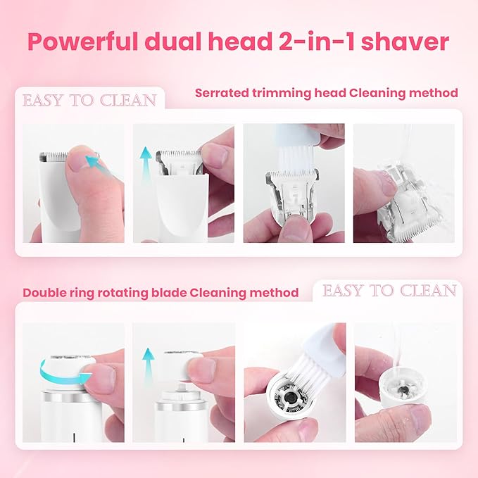 Bikini Trimmer for Women-2 in 1 Electric Razors for Women,USB Rechargeable Bikini Electric Shaver,IPX7 Waterproof Dry & Wet Use Body Hair Trimmer and Facial Hair Remover for Underarm Leg Body,White-VivaGrace Women