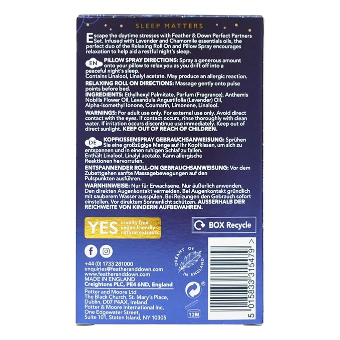 Feather & Down Sweet Dream Perfect Partners Gift Set: 50ml Pillow Spray & 10ml Roll-On, With Calming Lavender & Chamomile Essential Oils, Vegan & Cruelty Free-VivaGrace Women