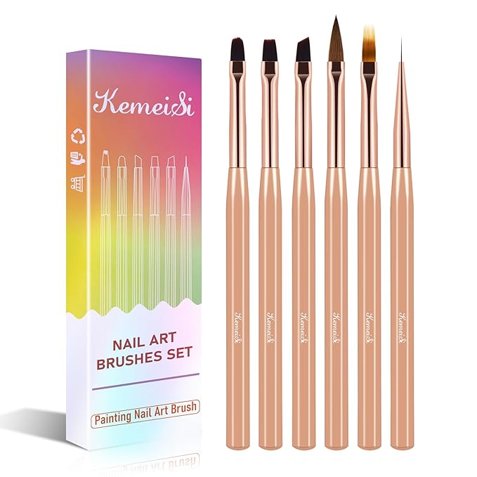 6Pcs Nail Art Brush Set - Nail Design Tool Including Nail Liner Brush, Ombre Brush, Nail Gel Polish Painting Brush Drawing Pen for Home Use and Professional Nail Salon-VivaGrace Women
