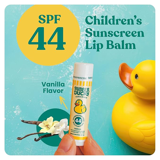 Rubber Ducky Lip Sunscreen SPF 44, Kids Vegan Lip Balm with Vitamin E, UV Protection, Water Resistant, Untinted, Vanilla Flavor, Broad Spectrum-VivaGrace Women