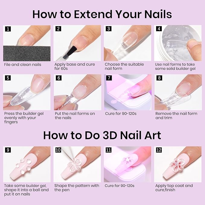 MIZHSE 2PCS 60g Clear and White Solid Builder Gel for Nails, 3D Sculpting Gel for Nail Art with Gold Silver Chrome Powder Nail Form Molding Builder Gels Kit for Women Home DIY Manicure-VivaGrace Women