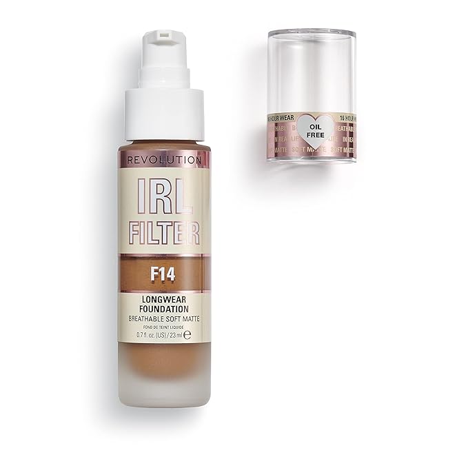 Revolution Beauty, IRL Filter Longwear Foundation, Soft & Breathable Formula, Medium to Full Coverage, Matte Finish, F14, 0.7 Fl. Oz-VivaGrace Women