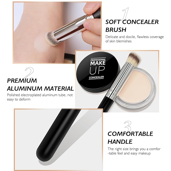 Cream Concealer Full Coverage Makeup, Matte Color Correcting Concealer with Brush, Waterproof, Conceals Blemish, Pores and Spots, Under Eye Makeup Concealer for Dark Circles (#04 LIGHT)-VivaGrace Women