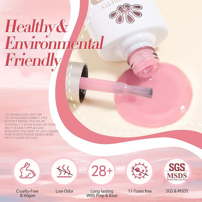 Born Pretty Jelly Gel Nail Polish Sheer Pink Gel Nail Polish Crystal Transparent Milky Gel Polish Kit Nail Art Varnish Collection Gift Set 7ML 6PCS-VivaGrace Women