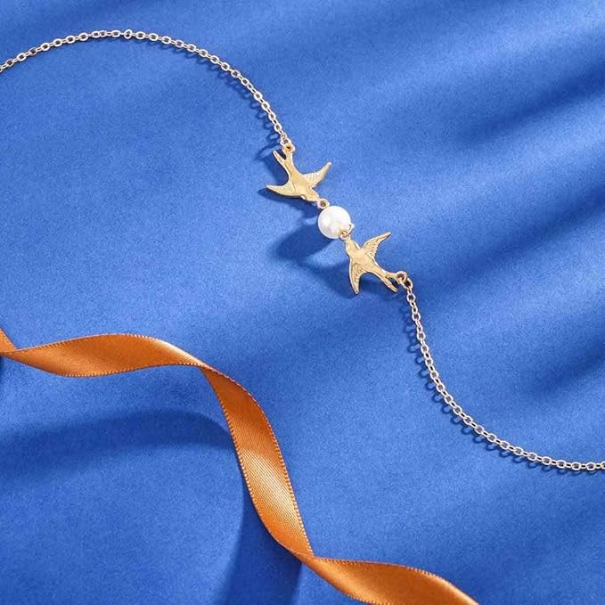 Vintage Pearl Necklace Long Birds Necklace Chain Pendant Necklaces Jewelry for Women and Girls (Gold)-VivaGrace Women