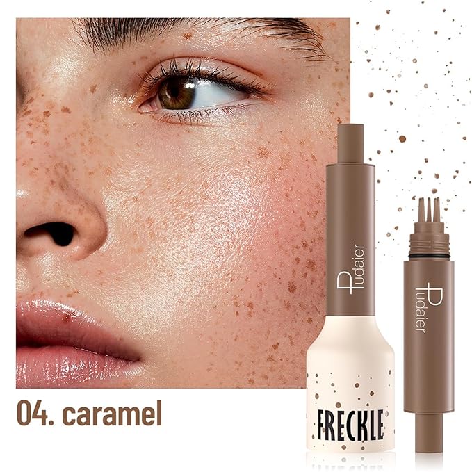 Freckle Stamp,Faux Freckle Stamp,Quick Dry Fake Freckles Pen,Waterproof Long Lasting Natural Vivid Faux Freckles Pen,Get Sun-Kissed Stars Makeup in One Press,5-Dot Design,04.Caramel.-VivaGrace Women