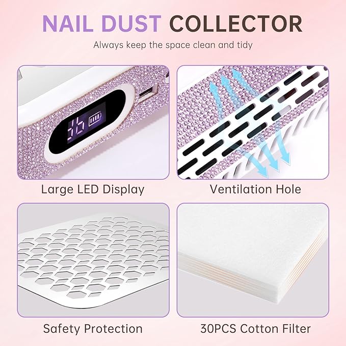 Nail Dust Collector, Rechargeable Dust Collector Nail Tech, Powerful Vacuum Fan Vent Dust Collector Extractor Dust Suction Machine for Acrylic Nails Polishing, Nail Salon&Home,Purple-VivaGrace Women