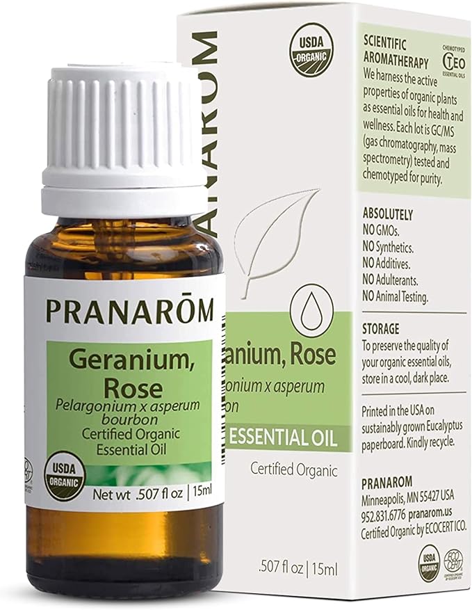 Pranarom USDA Certified Organic Rose Geranium Essential Oil (15ml), 100% Pure Undiluted Therapeutic Grade from Madagascar for Aromatherapy, Diffuser, Skincare, Relaxation, Pure Rose Scent-VivaGrace Women