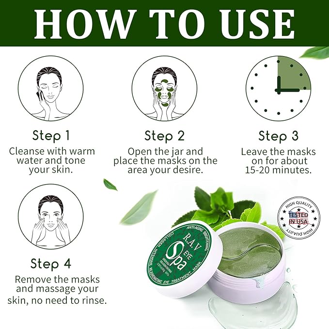 Under Eye Patches, Eye Masks, 30 Pairs Collagen Patches for Nourish Firming Repair for Fine Lines, Wrinkles, Dark Circles Bags Eye Treatment, Improve Lines Puffiness for men women (Green Tea)-VivaGrace Women