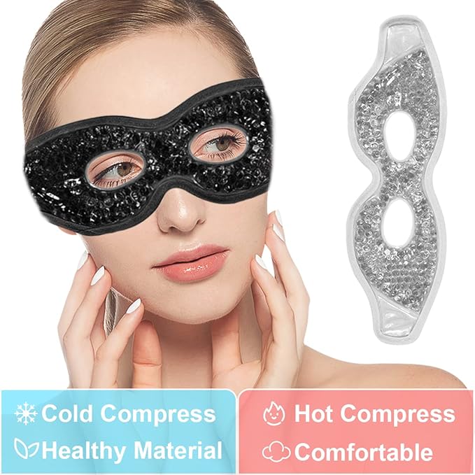Jakuva 2PCS Cooling Eye Mask Sleeping Mask, Ice Eye Pads & Cold Eye Packs & Heat Cold Compress Pack Eye Spa Pad for Puffy Eyes,Puffiness,Headache,Stress Relief (Gray&Black)-VivaGrace Women