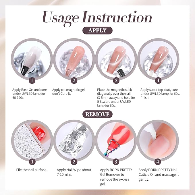 Born Pretty Magnetic Gel Nail Polish Set,Cat Magnetic Eye Gel Jelly Glass Crystal Magnetic Gel Polish Nail Art Manicure Kit 6PCS-VivaGrace Women