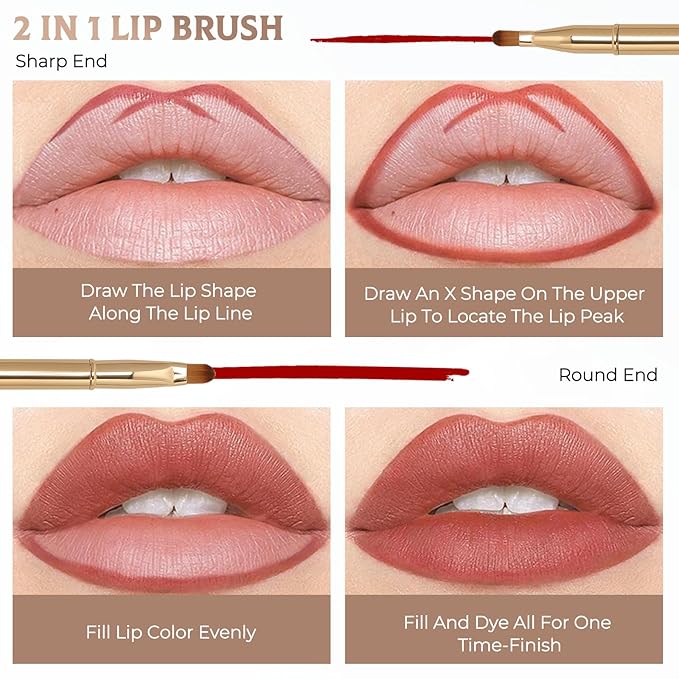 Unaone 2 Pack Lip Brush for Lipstick, Dual-Ended Lip Makeup Brush with Lid, Lipstick Brush for Lip Gloss-VivaGrace Women