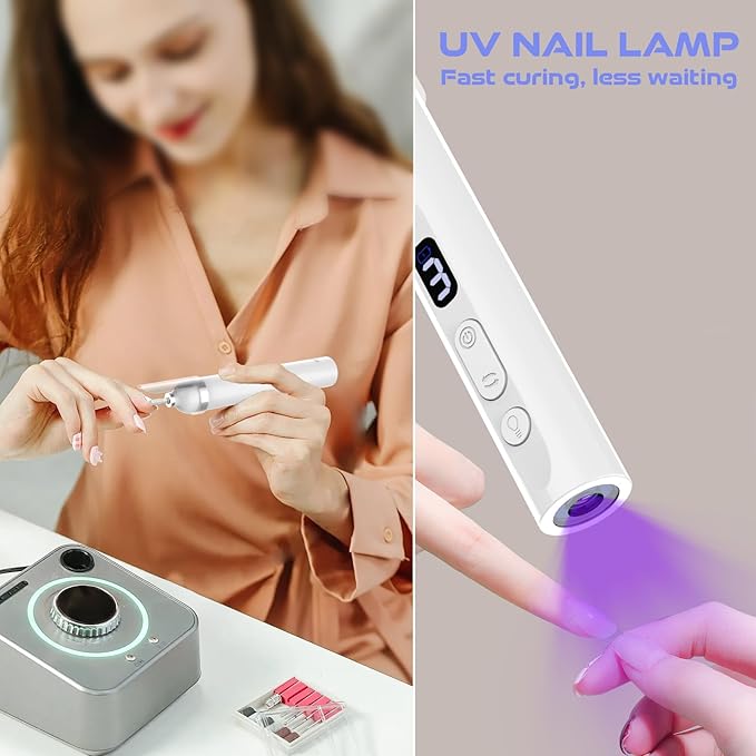 Electric Nail Drill, Cordless Drill, Portable Nail File Kit for Thick Toenails, Nail Dril Machine Professional Manicure Pedicure for Hand Natural Nails Care (White)-VivaGrace Women