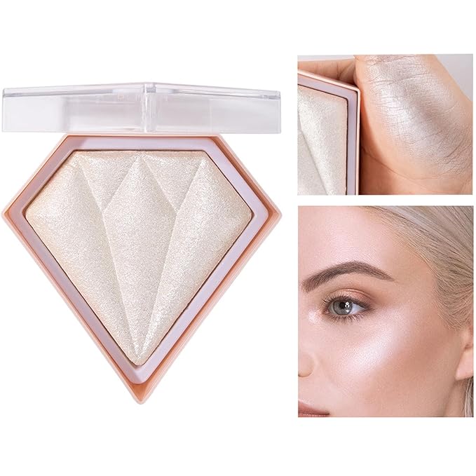 MEICOLY Baked Highlighter Powder Palette,Natural Face Highlighter Shimmer Powder,Long Lasting Glittery Highlighter Makeup Face Luminizer,01 Pearl White-VivaGrace Women