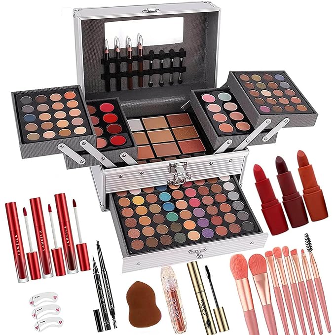 132 Color All- In- One Makeup For Women Full Kit,Professional Makeup Kit,Makeup Gift Set for Women,Girls&Teens,Include eyeshadow/lipstick/concealer/Lip Gloss/Eyeliner/Mascara（006N2-Silver）-VivaGrace Women