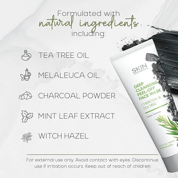Charcoal & Tea Tree Peel-Off Face Mask - Blackhead Remover, Acne Treatment, Unclogs Pores, Deep Cleansing - Dermatologist Tested Korean Skincare, Clean Beauty, Cruelty-Free - 6.7 Fl oz-VivaGrace Women