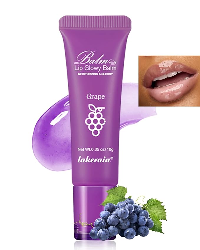 Hydrating Lip Glowy Balm, Ultra-Nourishing Lip Balm for Dry Cracked Lips, Moisturizer Lip Repair Sleeping Lip Mask, Day and Night Lip Care Therapy Treatment,Glossy Smooth Lip Butter Balm-04#Grape-VivaGrace Women