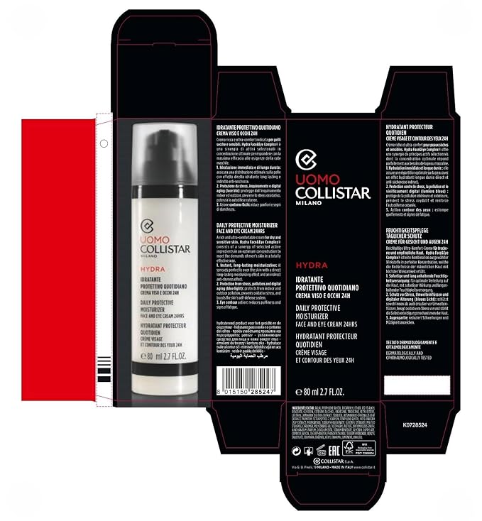 Collistar Uomo Hydra Daily Protective Moisturizer Face and Eye Cream 80 ml, 2.7 Fl Oz Made in Italy [italian import]-VivaGrace Women