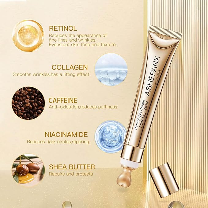 Retinol Eye Cream, Caffeine Eye Cream, Anti Aging Eye Cream for Dark Circles Puffiness Under Eye Bags and Wrinkles, Retinol Eye Cream with Caffeine and Collagen to Smooth Fine Lines and Hydrate Eye Area 20g-VivaGrace Women