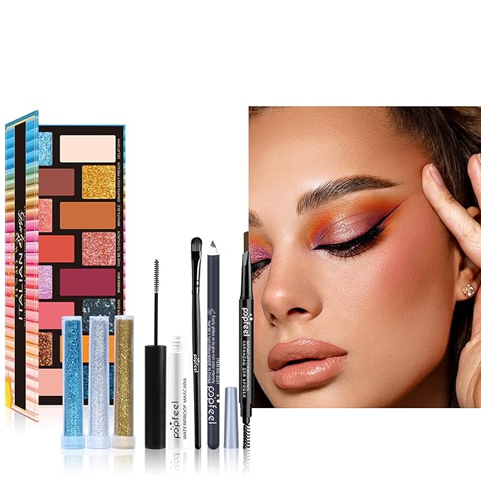 All in One Makeup Kit, Full Starter Essential Makeup Kit for Women Beginners Includes Eyeshadow Palette Lipstick Mascara Eyeliner Eyebrow Pencil Concealer Powder Puff Set-VivaGrace Women