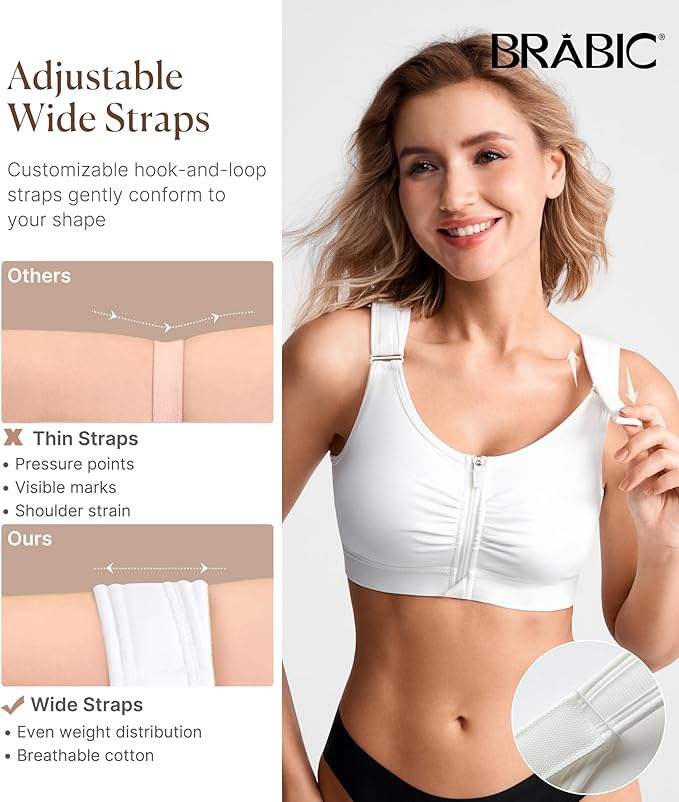BRABIC Zip Front Closure Everyday Bra for Women Post Surgery Compression Support with Adjustable Straps Wirefree-VivaGrace Women