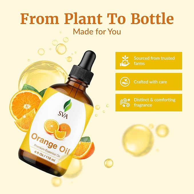 SVA Orange Essential Oil – 4 Fl Oz – 100% Natural Orange Oil - for Diffuser, Hair Care, Face, Skin Care, Aromatherapy, Scalp and Body Massage, Soap and Candle Making - with Dropper-VivaGrace Women