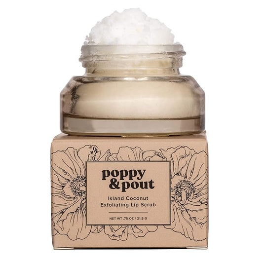 Poppy & Pout Natural Lip Scrub, Moisturizing Sugar Scrub for Dry Lips, Lip Scrubber Exfoliator with Essential Oils Smooths and Hydrates Lips, In Recyclable Glass Jars, Cruelty Free - Island Coconut-VivaGrace Women