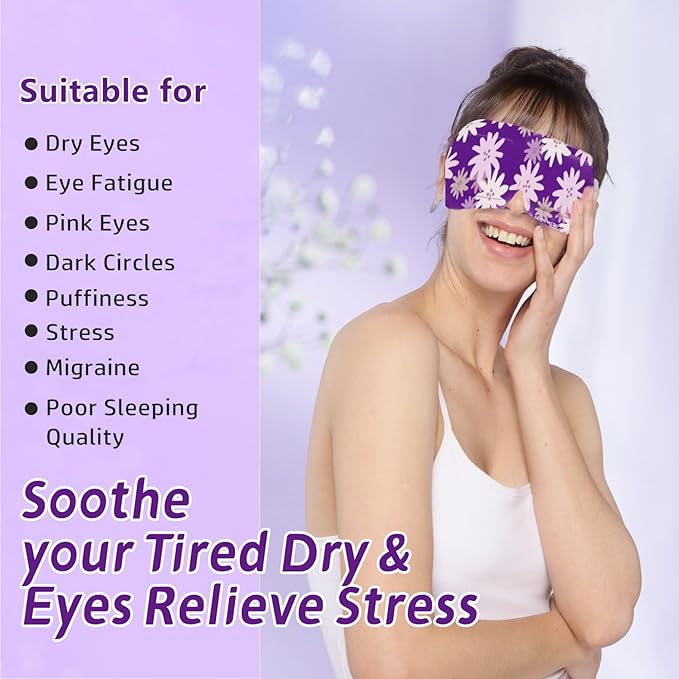 Steam Eye Mask Self Heating Moist Eye Compress Disposable SPA Warm Eye Mask 10 Packs for Dry Eyes, Eye Fatigue, Stress Relief, Soothing Headache Travel Trouble Sleeping(Lavender)-VivaGrace Women