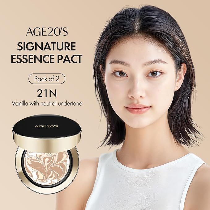 AGE20'S Signature Essence Pact SPF 50+ | Pack of 2 | 21N VANILLA | Cream Foundation, Dewy Finish, Natural Coverage | Korean Cushion Foundation-VivaGrace Women