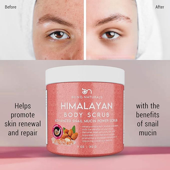 Natural Himalayan Salt Body Scrub - with Lychee Oil and Snail Mucin, Exfoliating Salt Scrub to Exfoliate & Moisturize Skin, Deep Cleansing - 11 oz-VivaGrace Women