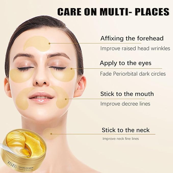 24K Gold Eye Masks, Crystal Collagen Eye Patches for Puffy Eyes, Reducing Fine Lines, Effectively Moisturizing Gold Eye Mask for Dark Circles and Puffiness Wrinkle Eye Bags-VivaGrace Women