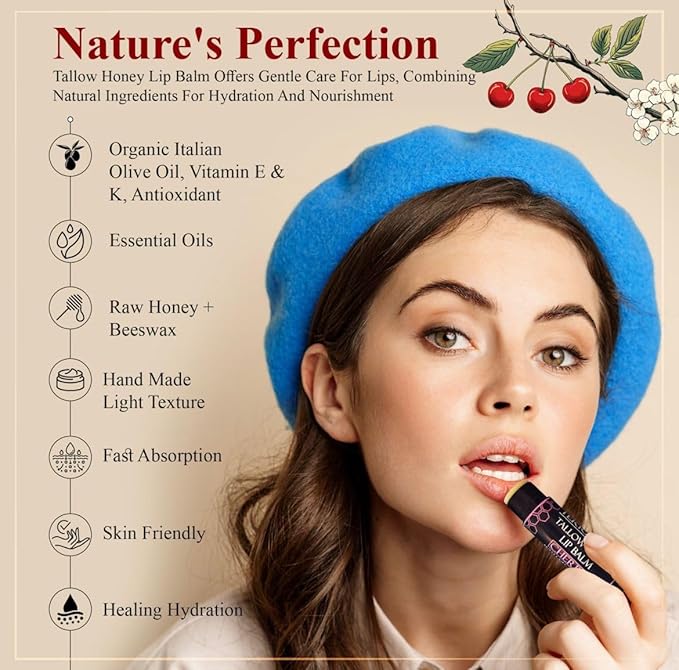 Tallow Lip Balm (3 Pack) - Hydrating With Organic Italian Olive Oil, Pure Grass Fed Tallow, and Beeswax - Long Lasting Lip Therapy (Mint)-VivaGrace Women