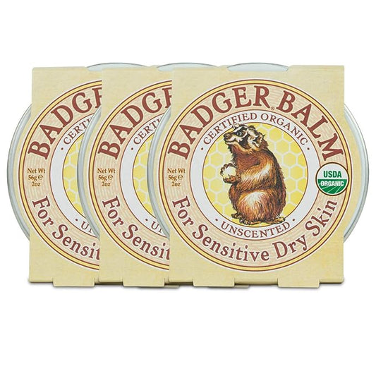 Badger - Unscented Dry Skin Balm, Sensitive Skin Balm, Moisturizing Balm for Dry Cracked Skin, Unscented Balm, Skin Moisturizer Balm, 2 oz (3 Pack)-VivaGrace Women