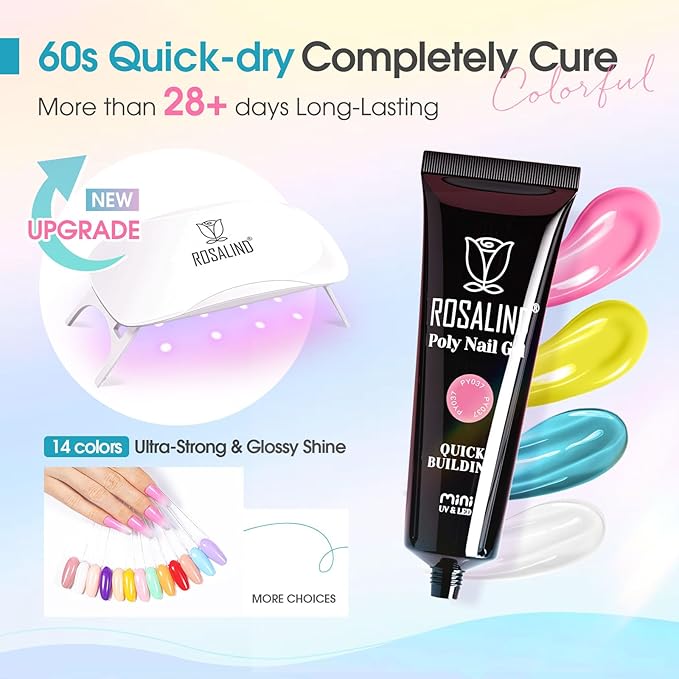 ROSALIND Poly Nail Gel Colors Kit -14 Colors +72 Nail Art Accessories kit Poly Nails Gel Kit Starter Kit with Mini UV Lamp Slip Solution Poly Nail Art Tools for Beginners with Everything-VivaGrace Women