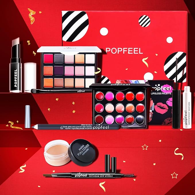 All in One Professional Makeup Kit for Women Girls Holiday Makeup Gift Sets Xmas Essential Bundle Include Eyeshadow Palette Lipstick Blush Concealer Eyeliner Mascara Brush Eyebrow Pencil-VivaGrace Women